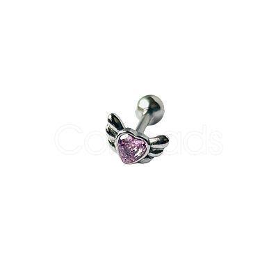 Angel Wing Heart 316L Surgical Stainless Steel Pave Cubic Zirconia Tongue Rings FS-WG901EE-05-1