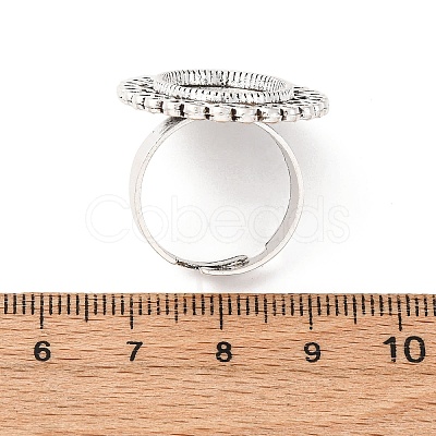 Vintage Adjustable Iron Flower Finger Ring Components Alloy Cabochon Bezel Settings PALLOY-O036-21AS-1