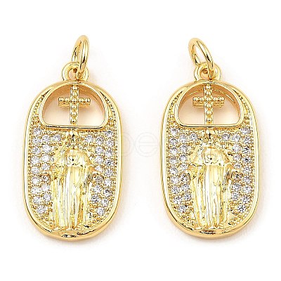 Rack Plating Brass Micro Pave Clear Cubic Zirconia Pendants KK-M253-01G-1