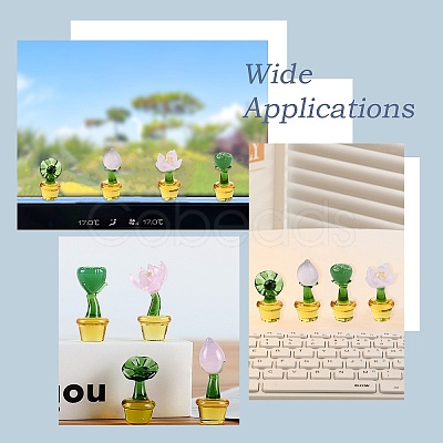 8Pcs 4 Styles Potted Plant Glass Figurines DJEW-CJ0001-11-1