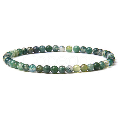 4mm Round Natural Moss Agate Beads Bracelet for Men KG3069-1-1