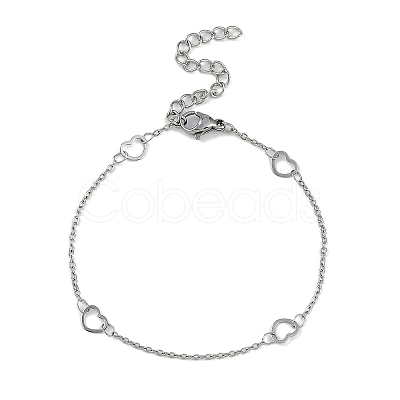 Anti-Tarnish 304 Stainless Steel Heart Link Chains Anklets High Polished AJEW-A057-09B-P-1