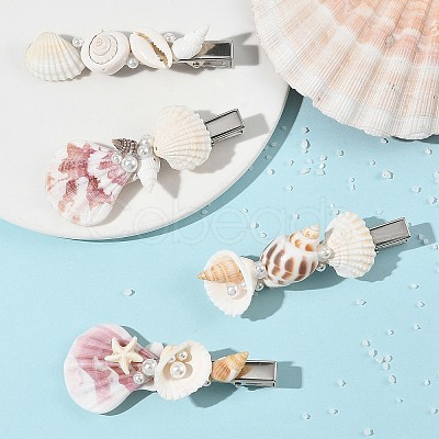 4Pcs 4 Styles Natural Shell Alligator Hair Clips PHAR-TA000014-1