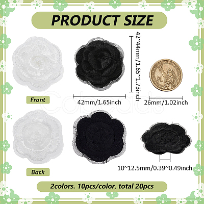 20Pcs 2 Colors 3D Rose Flower Polyester Computerized Embroidered Ornament Accessories DIY-FG0007-96-1