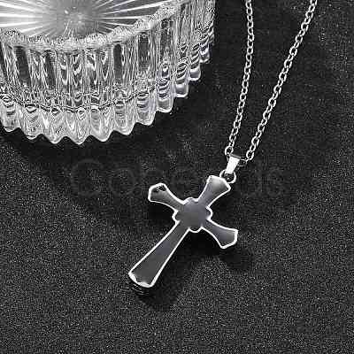 304 Stainless Steel Black Enamel Cross Urn Ashes Necklaces STAS-Z106-05P-1