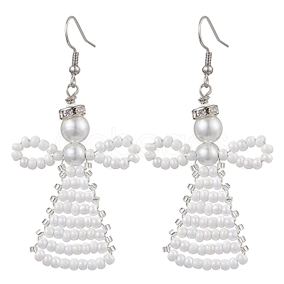 Glass Seed Beads Angle Dangle Earrings EJEW-MZ00288-01-1
