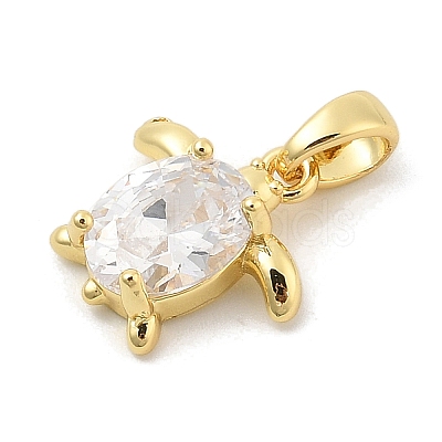 Rack Plating Leaf Brass Clear Cubic Zirconia Pendants KK-S407-13G-A-1