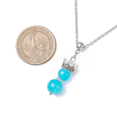 Handmade Glass Beaded Prince with Crown Pendant 304 Stainless Steel Cable Necklaces for Women NJEW-JN05447-03-1