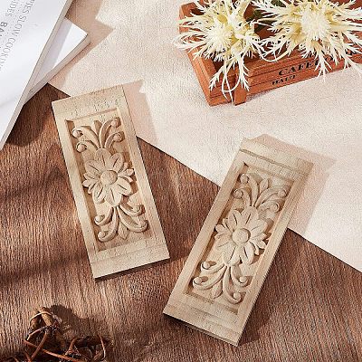 Natural Solid Wood Carved Onlay Applique Craft WOOD-FH0001-11-1