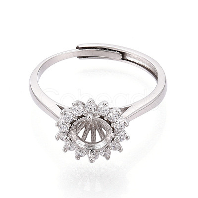 Rhodium Plated 925 Sterling Silver Micro Pave Cubic Zirconia Engagement Solitaire Ring Settings STER-T008-18P-1