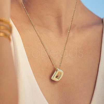 1pc Brass Chain with Alloy Letter Pendants Necklaces NJEW-LP0001-41D-G-1