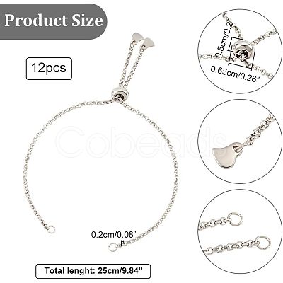 Nbeads 12Pcs 304 Stainless Steel Rolo Chain Slider Bracelet Making AJEW-NB0003-63-1