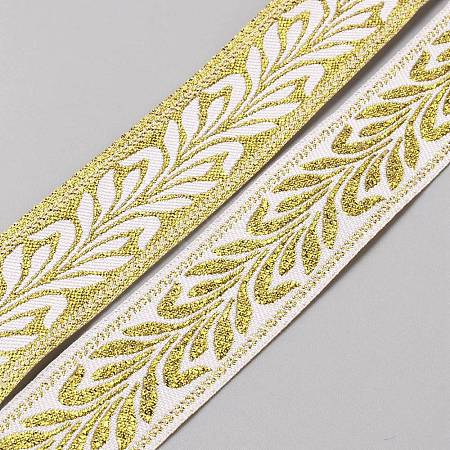 10Yards Ethnic Style Polyester Leaf Jacquard Ribbons OCOR-WH0036-54-1