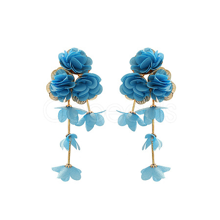 Alloy Cloth Flower Tassel Stud Earrings FS-WG1853D-05-1
