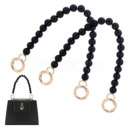 Black Plastic Imitation Pearl Round Beaded Bag Handles FIND-WH0127-22B-1