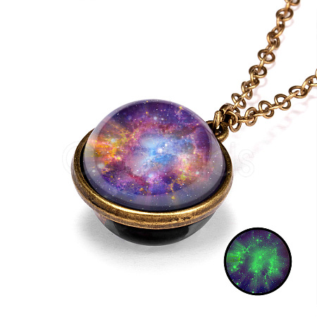 Luminous Glass Planet Pendant Necklace with Antique Golden Alloy Chains PW-WG67491-08-1