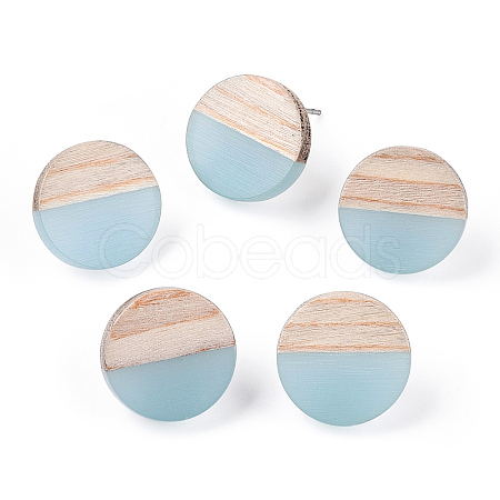 Transparent Resin & Wood Stud Earrings EJEW-N017-003A-D01-1