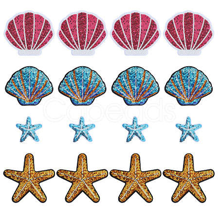 16Pcs 4 Styles Polyester & Sequin Self Adhesive Patches PATC-ME0001-28-1