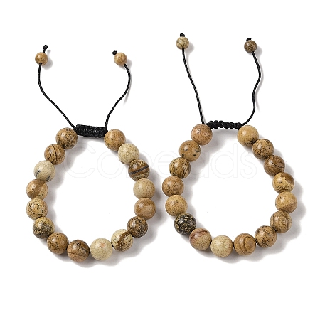 10mm Round Natural Picture Jasper Braided Bead Bracelets BJEW-C067-01C-28-1