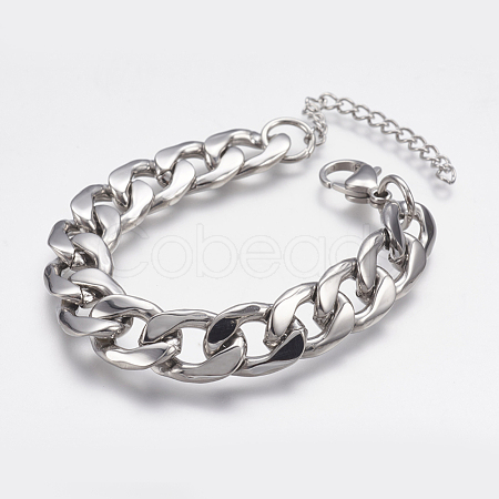 Tarnish Resistant Men's 304 Stainless Steel Curb Chain Bracelets STAS-I075-49B-1