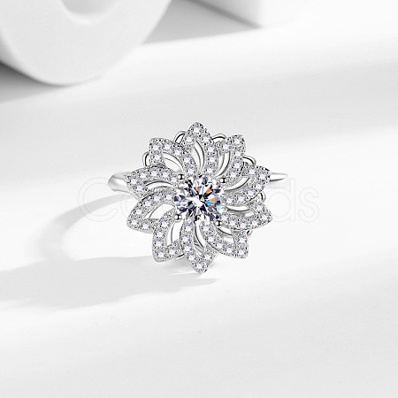 Sunflower Rotatable Open Cuff Rings for Women RJEW-S402-09P-1