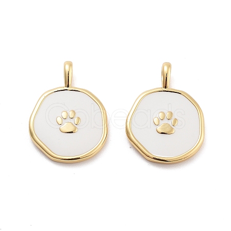 Flat Round with Paw Print Pattern Rack Plating Brass Enamel Pendants KK-G512-12G-1