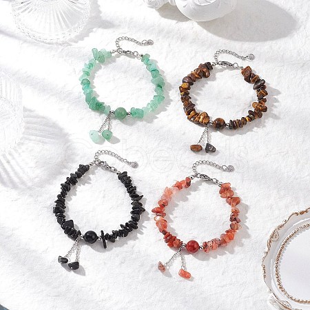 4Pcs Natural Mixed Gemstone Chip Beaded Charm Bracelets for Women BJEW-JB12296-1