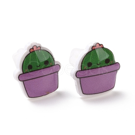 Acrylic Cute Plants Stud Earrings with Plastic Pins for Women EJEW-F293-01D-1