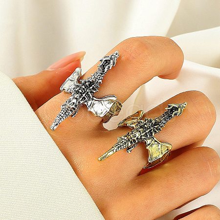 Dragon Alloy Open Cuff Rings for Women Men RJEW-A045-02AS-1