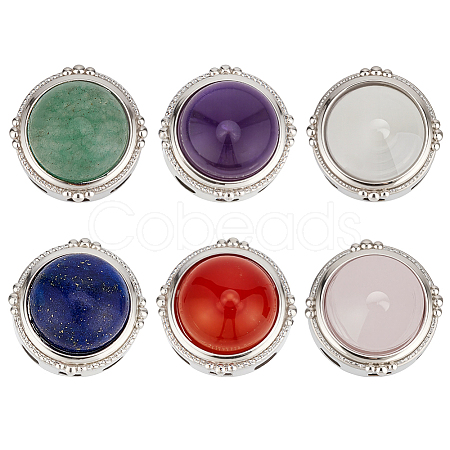 6Pcs 6 Styles Brass Pave Natural Amethyst & Rose Quartz & White Agate & Green Aventurine & Carnelian & Lapis Lazuli Multi-Strand Links KK-BC0015-17B-1