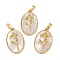 Rack Plating Brass Pave Shell Oval Pendants, Birth Flower Charms, Real 18K Gold Plated, Long-Lasting Plated, Lead Free & Cadmium Free, Seashell Color, 25.5x16x4.5~5.5mm, Hole: 5.5x3mm