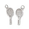 Brass Micro Pave Clear Cubic Zirconia Pendants, with Jump Ring, Tennis Racket Charm, Platinum, 22x8.5x2.5mm, Hole: 3.4mm