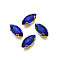 Sew on Rhinestone, Transparent Glass Rhinestones, with Iron Prong Settings, Faceted, Horse Eye, Dark Blue, 15x7x4.5mm, Hole: 1mm