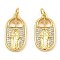 Rack Plating Brass Micro Pave Clear Cubic Zirconia Pendants, Oval with Saint, Real 16K Gold Plated, 20.5x11x3mm