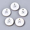 Natural Freshwater Shell Pendants, with Platinum Plated Iron Etched Metal Embellishments, Flat Round with Initial Letter, White, Letter.N, 11x2mm, Hole: 1.5mm