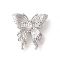 Brass Micro Pave Clear Cubic Zirconia Beads, Butterfly, Real Platinum Plated, 23x22x9mm, Hole: 1.2mm