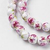 Handmade Flower Printed Porcelain Ceramic Beads Strands PORC-J006-A06-4