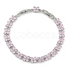 Noble Gift Ideas for Lady Platinum Tone Brass Micro Pave Cubic Zirconia CZ Flower Link Chain Bracelets BJEW-L472-03-1-1