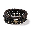 3Pcs Natural Dyed & Heated Black Agate and Coconut Beads Stretch Bracelets Set BJEW-JB08933-1