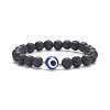 Natural Lava Rock Round Beaded Stretch Bracelet with Evil Eye Lampwork BJEW-JB07838-4
