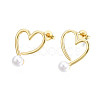 Brass Open Heart Stud Earrings with ABS Plastic Pearl for Women EJEW-N011-54LG-2