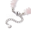 Natural Rose Quartz Chip & Glass Shell Round Beaded Bracelets BJEW-JB12303-03-4