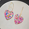 Glitter Heart Acrylic & Iron Alloy Hoop Earrings for Women FS-WG2AED5-02-1