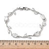 Brass Micro Pave Cubic Zirconia Oval & Leaf Link Chain Bracelets for Women BJEW-G764-05P-02-5