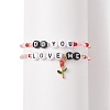 2Pcs 2 Style Word Do You Love Me Plastic Beaded Stretch Bracelets Set with Alloy Enamel Rose Charms BJEW-JB08700-4