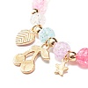 Candy Color Round Beaded Stretch Bracelet with Heart Cherry Charm for Women BJEW-JB07636-01-5