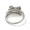 Bowknot Brass Micro Pave Clear Cubic Zirconia Double Rings RJEW-Z050-26P-4