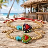 2Pcs 2 Colors Dyed Synthetic Turquoise Cross and Glass Heart Braided Bead Bracelets for Women PE0777-1-3