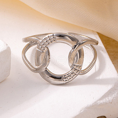 201 Stainless Steel Oval Link Chain Cuff Rings FS-WG16057-06-1