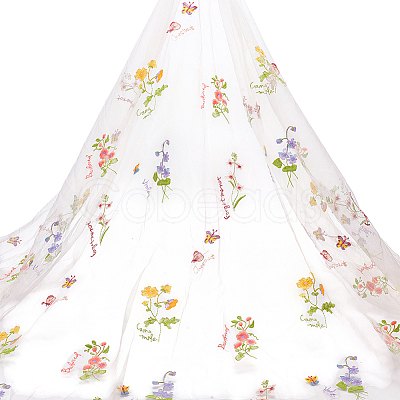 2 Yards Polyester Embroidery 3D Flower Mesh Fabrics DIY-WH0622-383B-1
